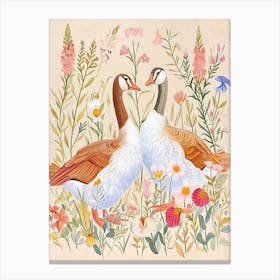 Folksy Floral Animal Drawing Goose 4 Canvas Print