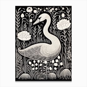 B&W Bird Linocut Swan 3 Canvas Print