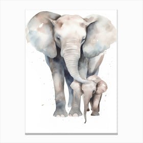 Elephant And Baby Watercolour Illustration 4 Canvas Print