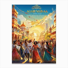 A Multicultural Parade Illustrative Poster Style Showcasing Various Ethnic Groups Dressed In Tradi Canvas Print