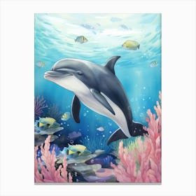 Storybook Style Dolphin Illustration 1 Canvas Print