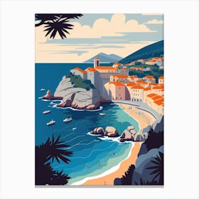 Dubrovnik, Croatia - Retro Landscape Beach and Coastal Theme Travel Poster Canvas Print