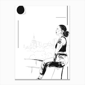 Girl Sitting Below The Moon Canvas Print