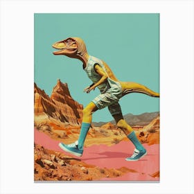 Retro Dinosaur Hiking Collage 3 Canvas Print