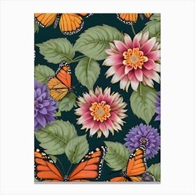 Seamless Pattern With Butterflies And Flowers 7 Canvas Print