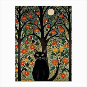 Black Cat In The Forest Style William Morris 16 Canvas Print