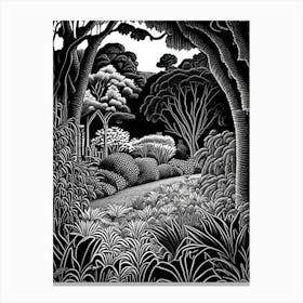 Keirunga Gardens, 1, New Zealand Linocut Black And White Vintage Canvas Print