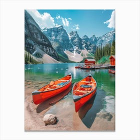 Canoes On A Lake Canvas Print