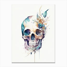 Skull With Watercolor Effects 2 Line Drawing Canvas Print