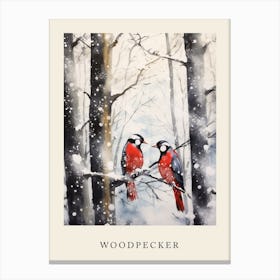 Winter Watercolour Woodpecker 1 Poster Canvas Print