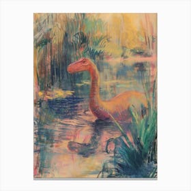 Dinosaur In The Water Vintage Illustration 1 Canvas Print