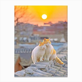 Two Cats On Roof At Sunset Canvas Print