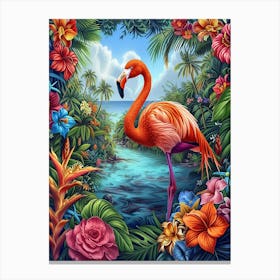 Greater Flamingo Las Coloradas Mexico Tropical Illustration 1 Canvas Print