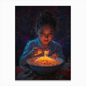 Little Girl Eating Spaghetti Canvas Print