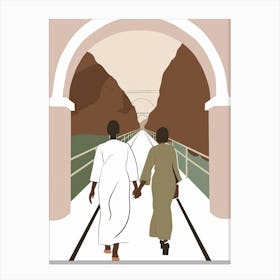 Two People Walking Through A Tunnel Canvas Print