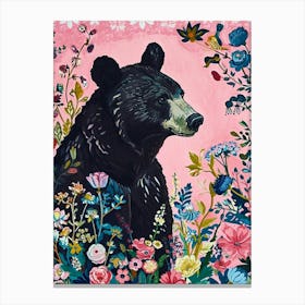 Floral Animal Painting Grizzly Bear 2 Canvas Print
