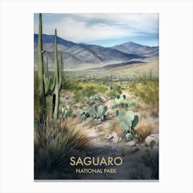 Saguaro National Park Watercolour Vintage Travel Poster 1 Canvas Print