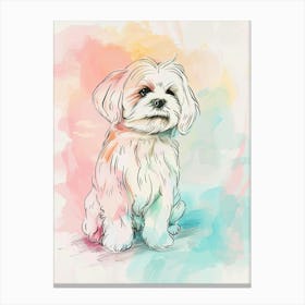 Havanese Dog Pastel Line Watercolour Illustration  2 Canvas Print