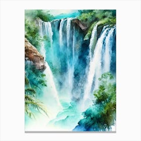 Cataratas De Agua Azul, Mexico Water Colour  (1) Canvas Print