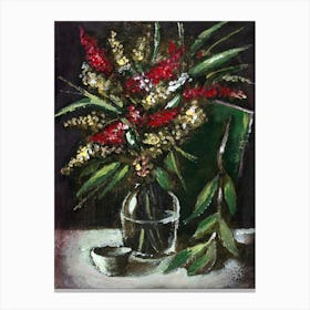 Flowers In A Glass Vase - floral dark figurative classic vertical Anton Maliar Canvas Print