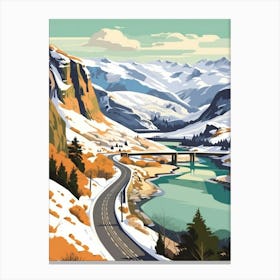 Vintage Winter Travel Illustration Snowdonia National Park United Kingdom 2 Canvas Print