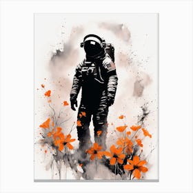 Abstract Astronaut Flowers Painting (22) Canvas Print