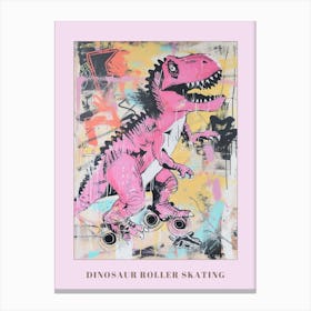 Pink Dinosaur Roller Skating Graffiti Style Poster Canvas Print