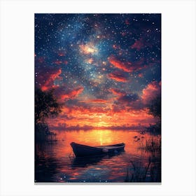 Starry Sky With A Boat 5 Canvas Print