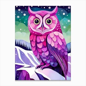 Pink Owl Snowy Landscape Painting (54) Canvas Print