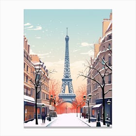 Retro Winter Illustration Paris France 2 Canvas Print