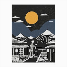 A Quiet Evening Scene With A Sake Vendor Under The Moonlight Ukiyo-E Style Canvas Print