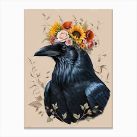 Crow With Flowers 5 Canvas Print