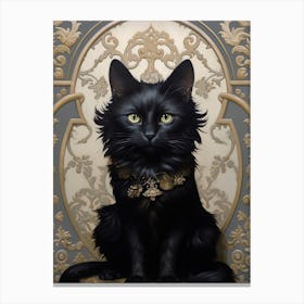 Medieval Black Cat Rococo Style 3 Canvas Print
