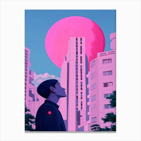 Pink Sky City Collage Canvas Print