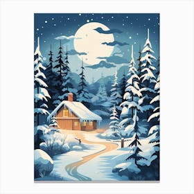 Winter Travel Night Illustration Lapland Finland 2 Canvas Print