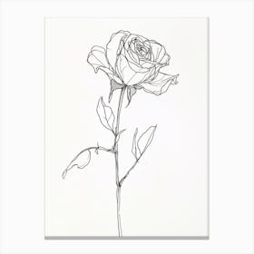English Rose Black And White Line Drawing 28 Canvas Print