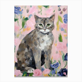 A Scottish Fold Blue Cat Painting, Impressionist Painting 5 Canvas Print