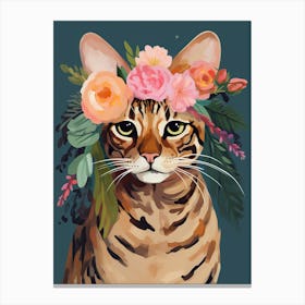 Bengal Cat With A Flower Crown Painting Matisse Style 2 Canvas Print