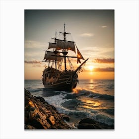 Pirate Ship At Sunset Canvas Print