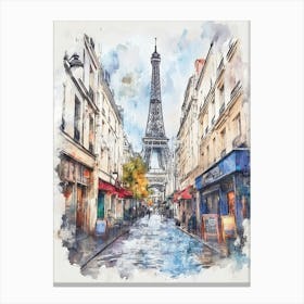 Paris Street Watercolor Painting Canvas Print