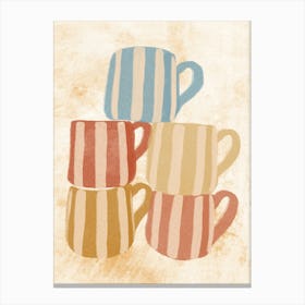 Colorful naive drawing, cups of coffee light Canvas Print