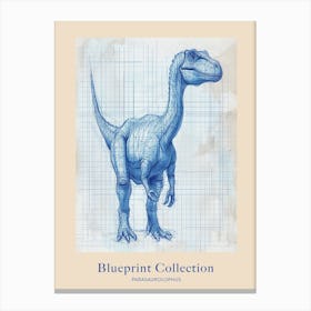 Parasaurolophus Dinosaur Blue Print Sketch 2 Poster Canvas Print