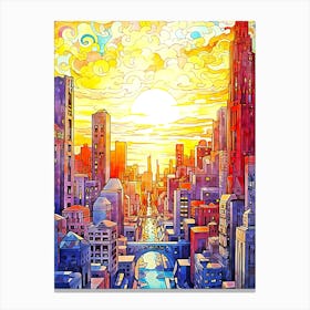 Sunset In Chicago Greeting Card Canvas Print