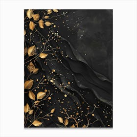 Gold Leaves On A Black Background Canvas Print