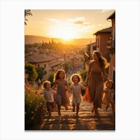 A Large Family Enjoying Their Day In Nature During The Stunning Sunset Siblings Laughing Lively Ch 2 1 Canvas Print