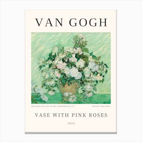 Vase With Pink Roses, Van Gogh Canvas Print