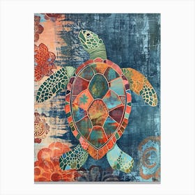 Colourful Ornamental Floral Sea Turtle Canvas Print