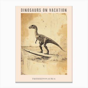 Vintage Therizinosaurus On A Surf Board 1 Poster Canvas Print
