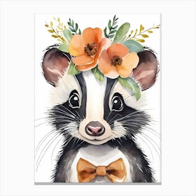 Baby Skunk Flower Crown Bowties Woodland Animal Nursery Decor (25) Canvas Print