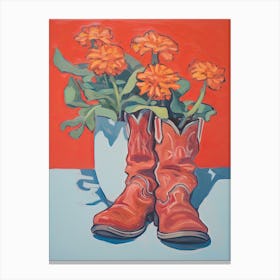 A Painting Of Cowboy Boots With Red Flowers, Fauvist Style, Still Life 8 Canvas Print